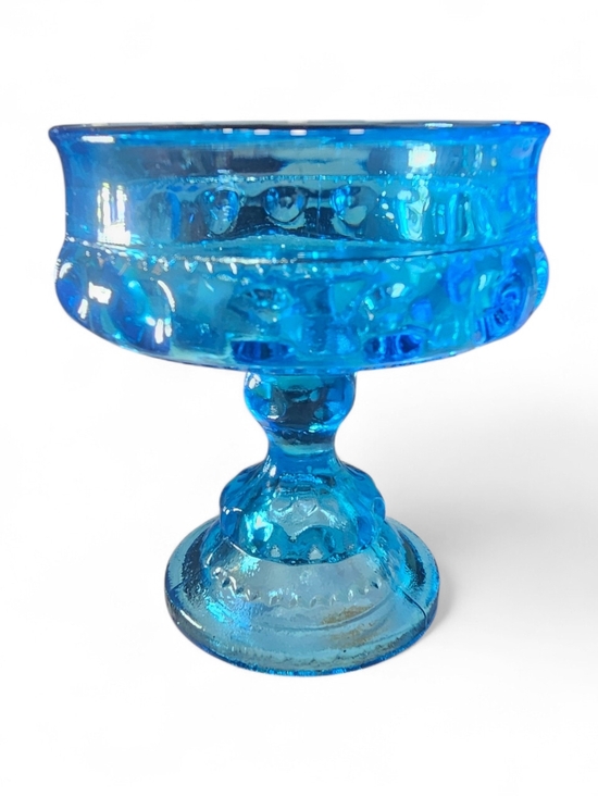 Indiana Glass Other - Indiana Glass Blue Pressed Glass Pedestal Compote